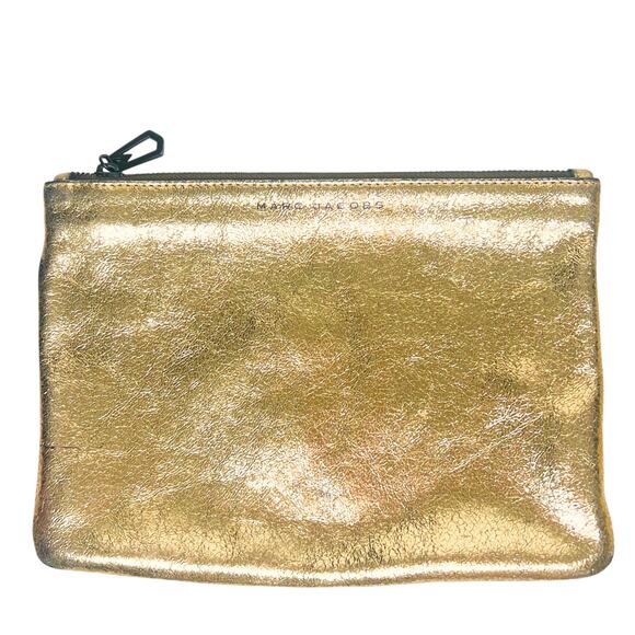 Marc Jacobs Gold Leather Zip Clutch Bag - Picture 1 of 6